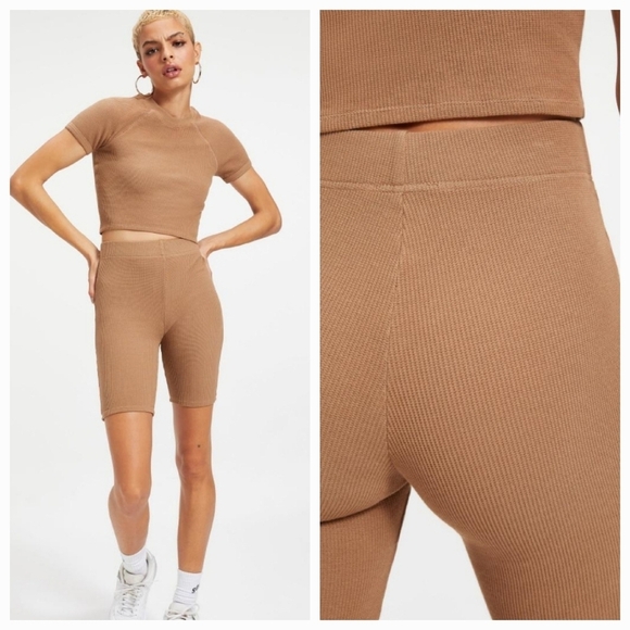 Good American Pants - Good American Thermal Cotton High Rise Bike Shorts Putty Size 4 (XL)